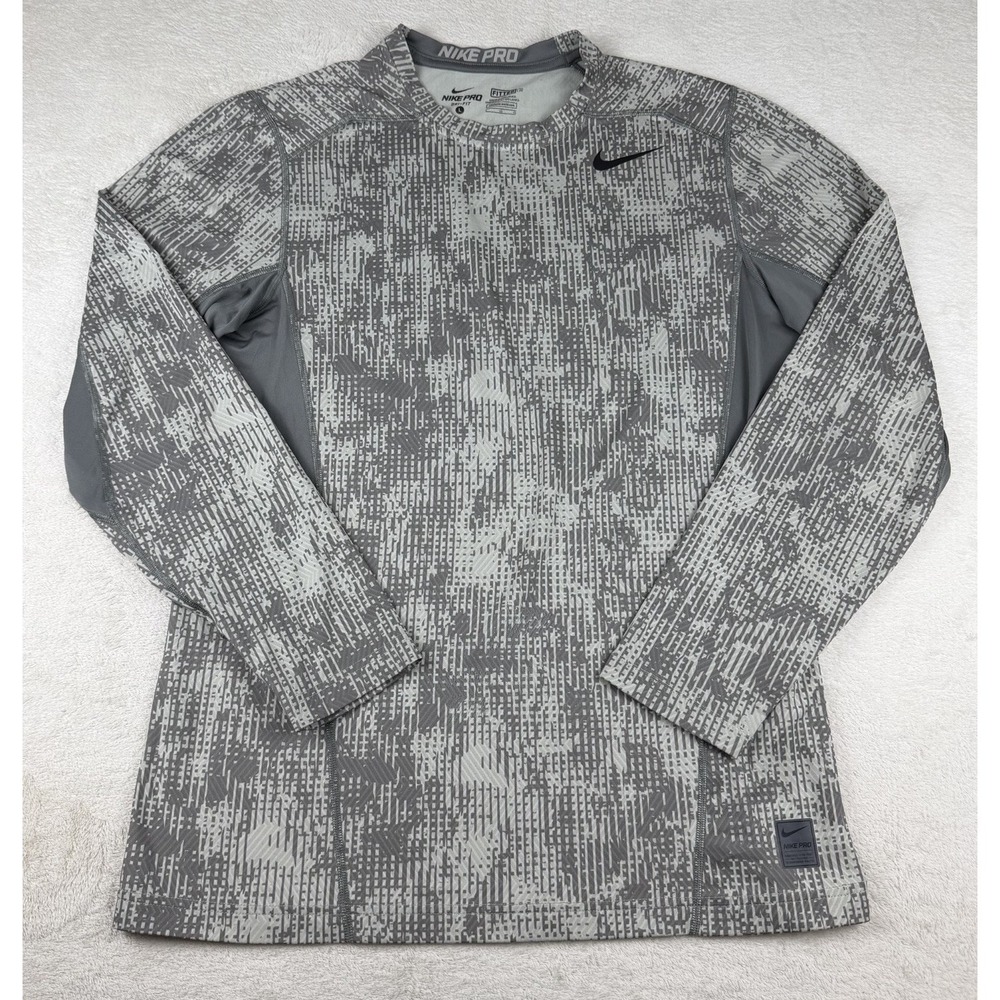 Nike Pro Dri-Fit Fitted Compression Digital Camo Long Sleeve Athletic Shirt L